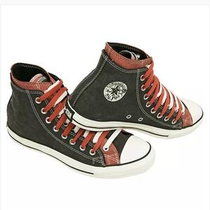 RARE CHUCK TAYLOR CONVERSE All-Star Double Upper Hi Top Black Red Men 3 Women 5